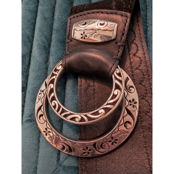 Brighton Women's Black Wide Leather Belt Silver Etched Buckle Size Large - Picture 1 of 6